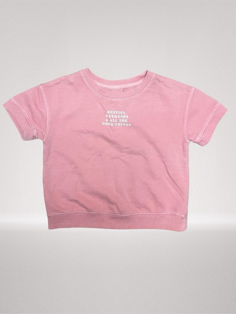 Cat & Jack Girls XS 4/5 Pink Short Sleeve Sweatshirt Besties Graphic